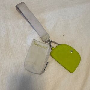 Lululemon Cream and Lime Pouch Set with some dirty spots shown in photo